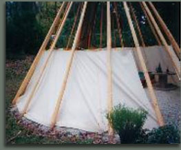 Tipi inner linning hung on poles